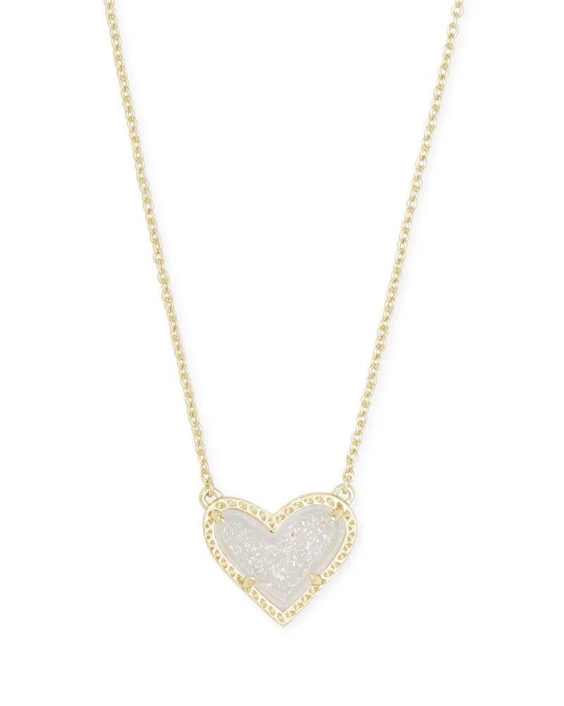 Ari Heart Short Pendant Necklace in Gold Iridescent Drusy by Kendra Scott-NECKLACES-Lemons and Limes Boutique