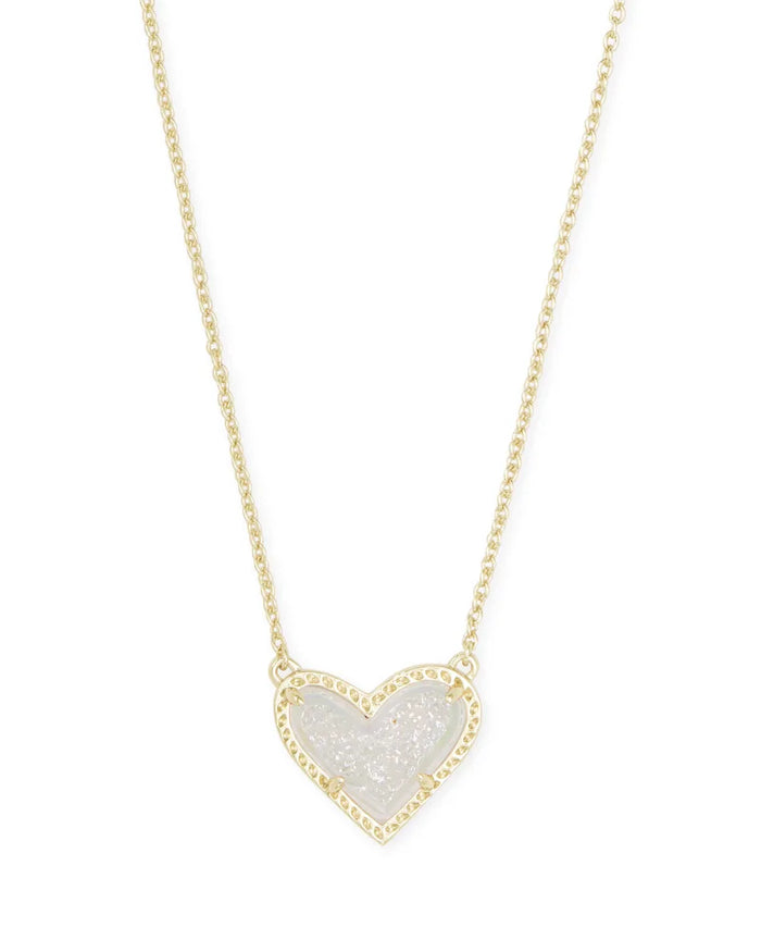 Ari Heart Short Pendant Necklace in Gold Iridescent Drusy by Kendra Scott-NECKLACES-Lemons and Limes Boutique