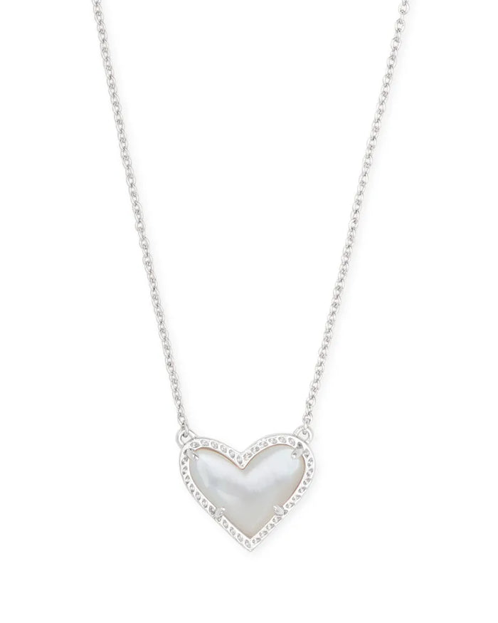 Ari Heart Short Pendant Necklace in Rhodium Ivory Mother of Pearl by Kendra Scott-NECKLACES-Lemons and Limes Boutique