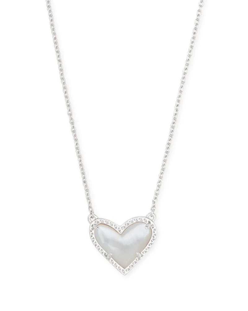 Ari Heart Short Pendant Necklace in Rhodium Ivory Mother of Pearl by Kendra Scott-NECKLACES-Lemons and Limes Boutique