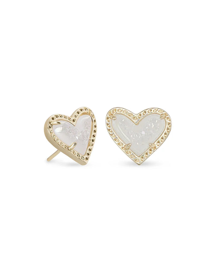 Ari Heart Stud Earrings in Gold Iridescent Drusy by Kendra Scott-EARRINGS-Lemons and Limes Boutique