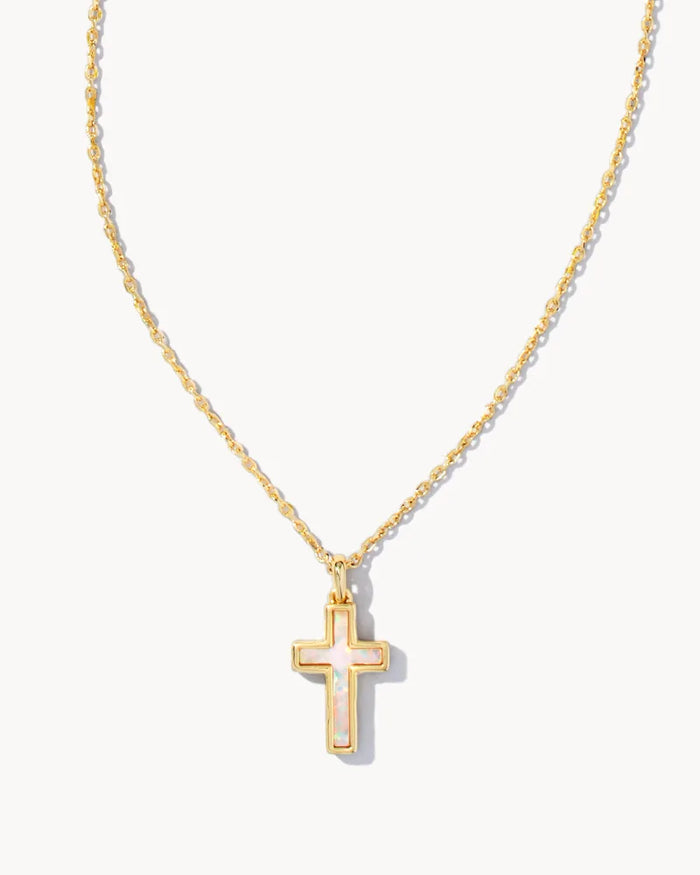 Cross Pendant in Gold White Opal by Kendra Scott-Lemons and Limes Boutique