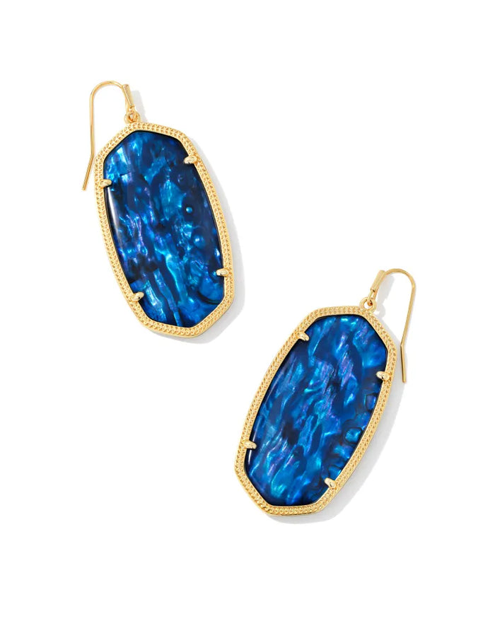 Danielle Statement Earrings in Gold Navy Abalone by Kendra Scott-Lemons and Limes Boutique