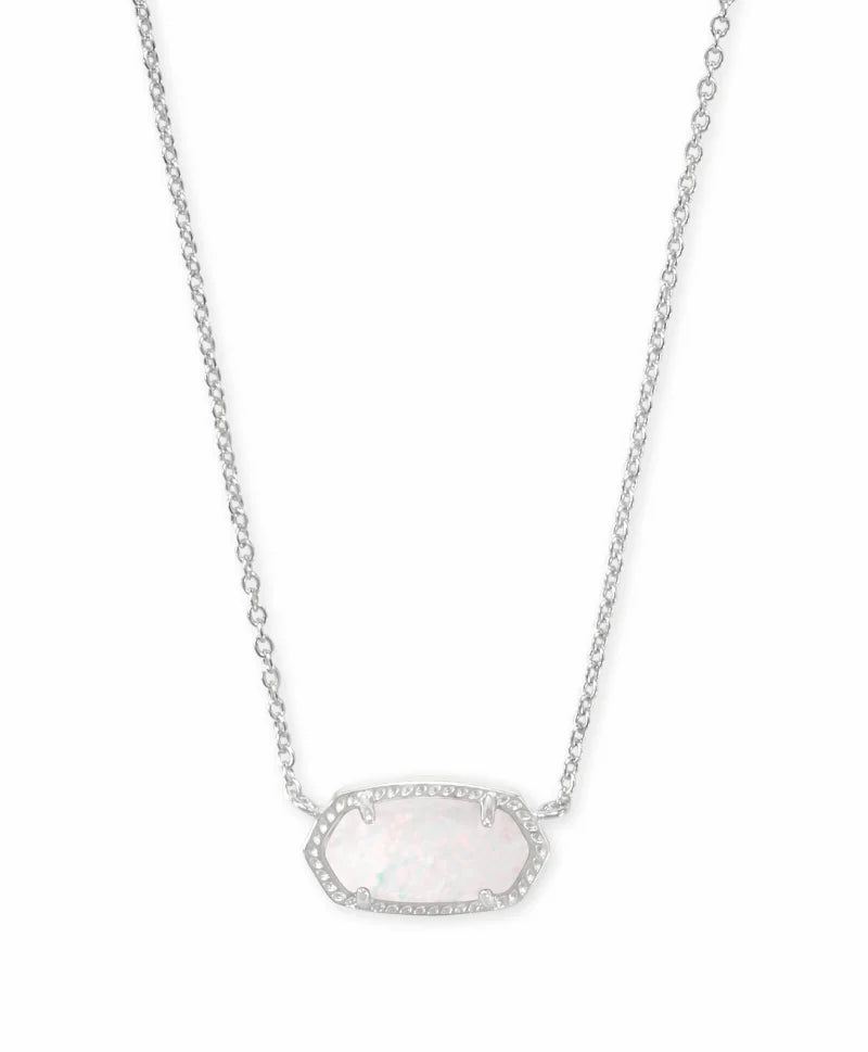 Elisa Short Pendant Necklace in Rhodium White Opal by Kendra Scott--Lemons and Limes Boutique
