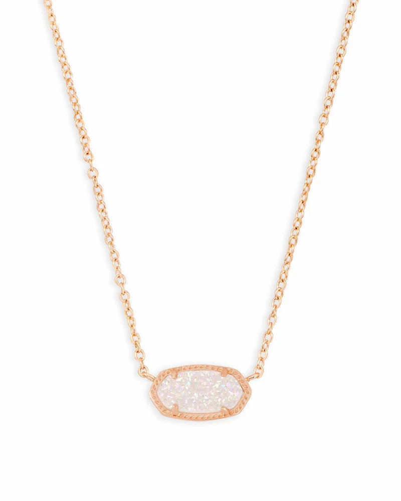 Elisa Short Pendant Necklace in Rose Gold Iridescent Drusy by Kendra Scott-Lemons and Limes Boutique