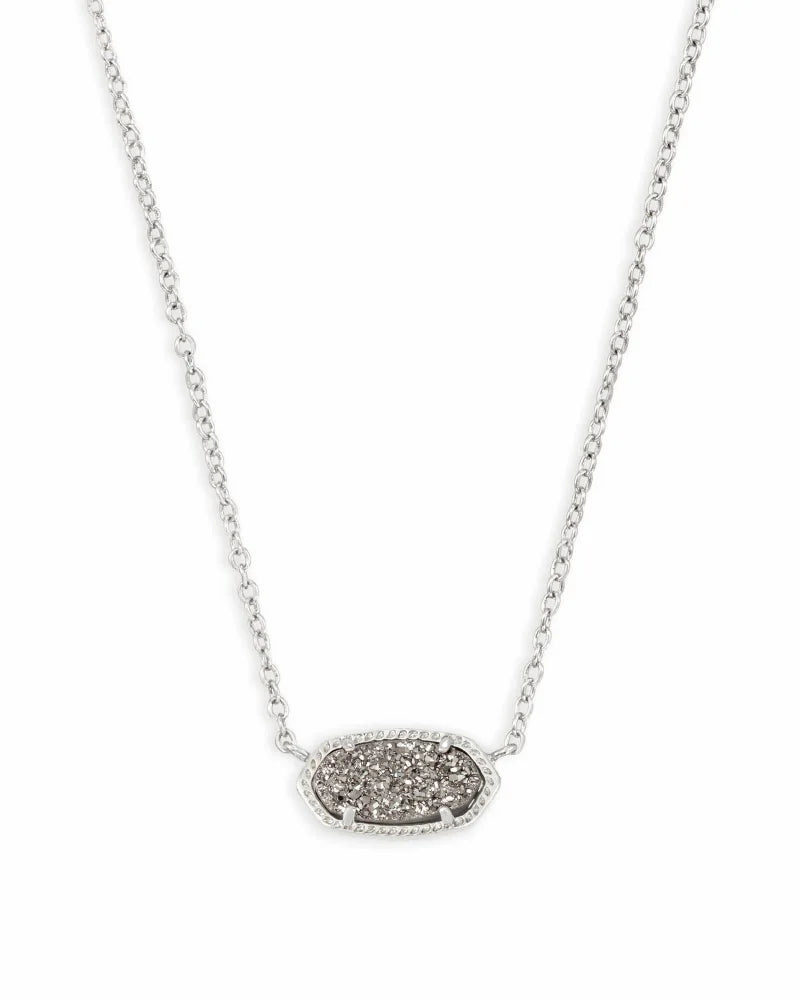 Elisa Short Pendant in Rhodium Platinum Drusy by Kendra Scott-NECKLACES-Lemons and Limes Boutique