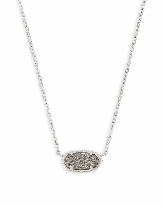 Elisa Short Pendant in Rhodium Platinum Drusy by Kendra Scott-NECKLACES-Lemons and Limes Boutique