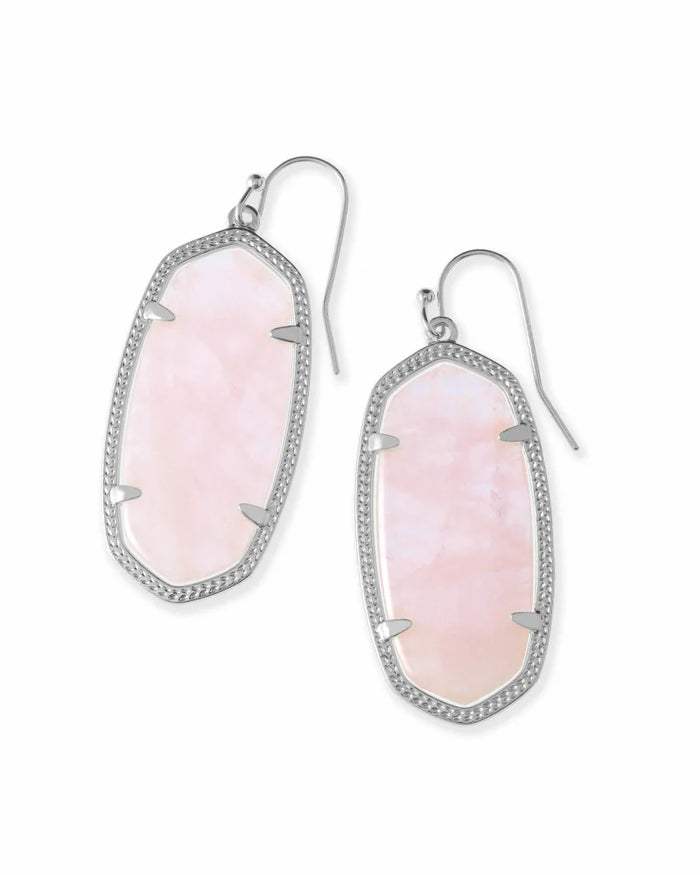 Elle Silver Drop Earrings in Rose Quartz by Kendra Scott-Lemons and Limes Boutique
