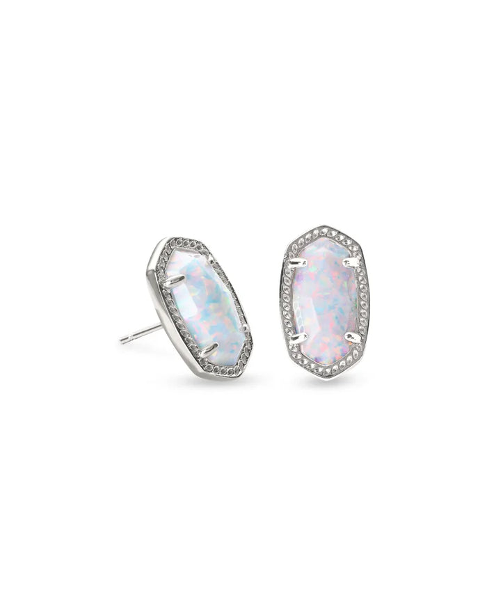 Ellie Stud Earrings in Rhodium White Opal by Kendra Scott-Lemons and Limes Boutique