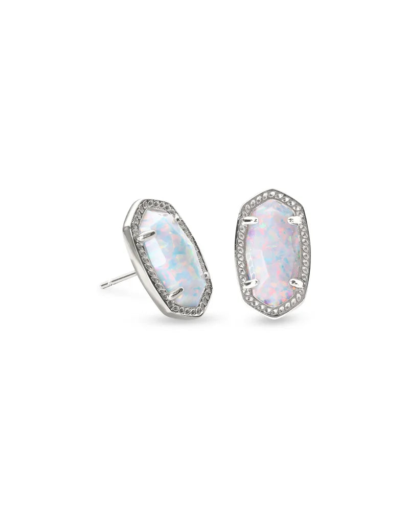 Ellie Stud Earrings in Rhodium White Opal by Kendra Scott-Lemons and Limes Boutique