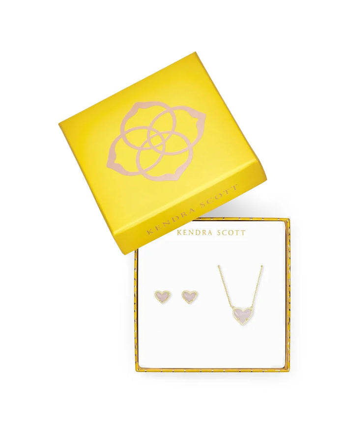 Ari Heart Pendant Necklace & Stud Gift Set Rhodium Amethyst by Kendra Scott-Lemons and Limes Boutique