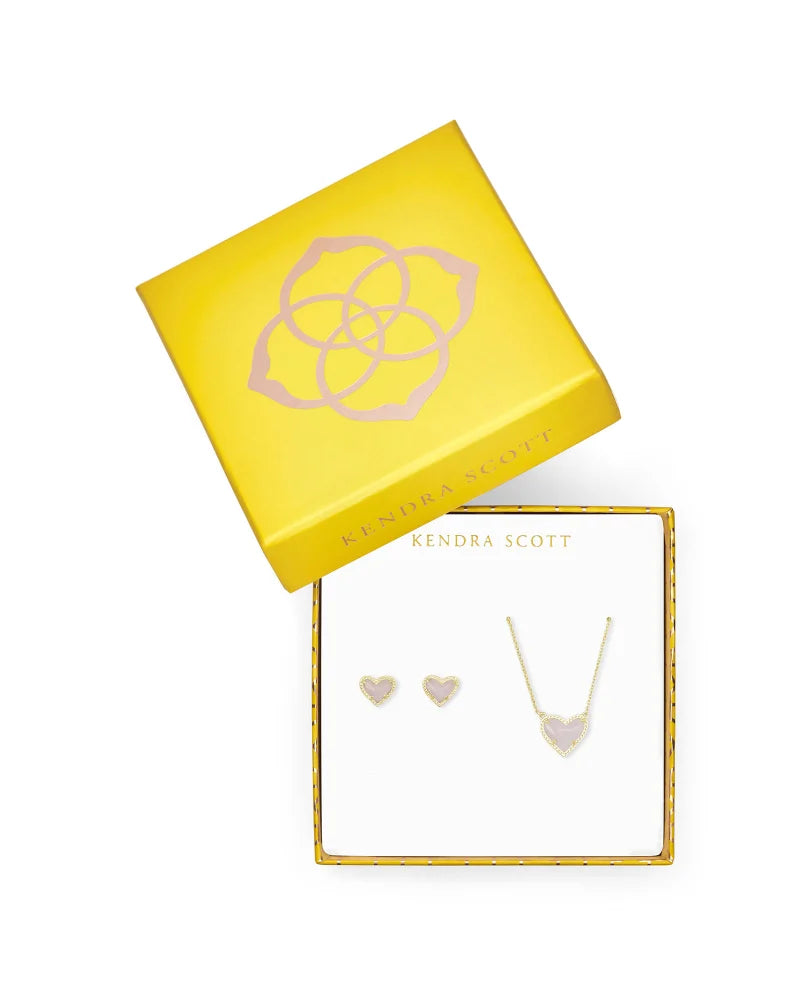 Ari Heart Pendant Necklace & Stud Gift Set Rhodium Amethyst by Kendra Scott-Lemons and Limes Boutique