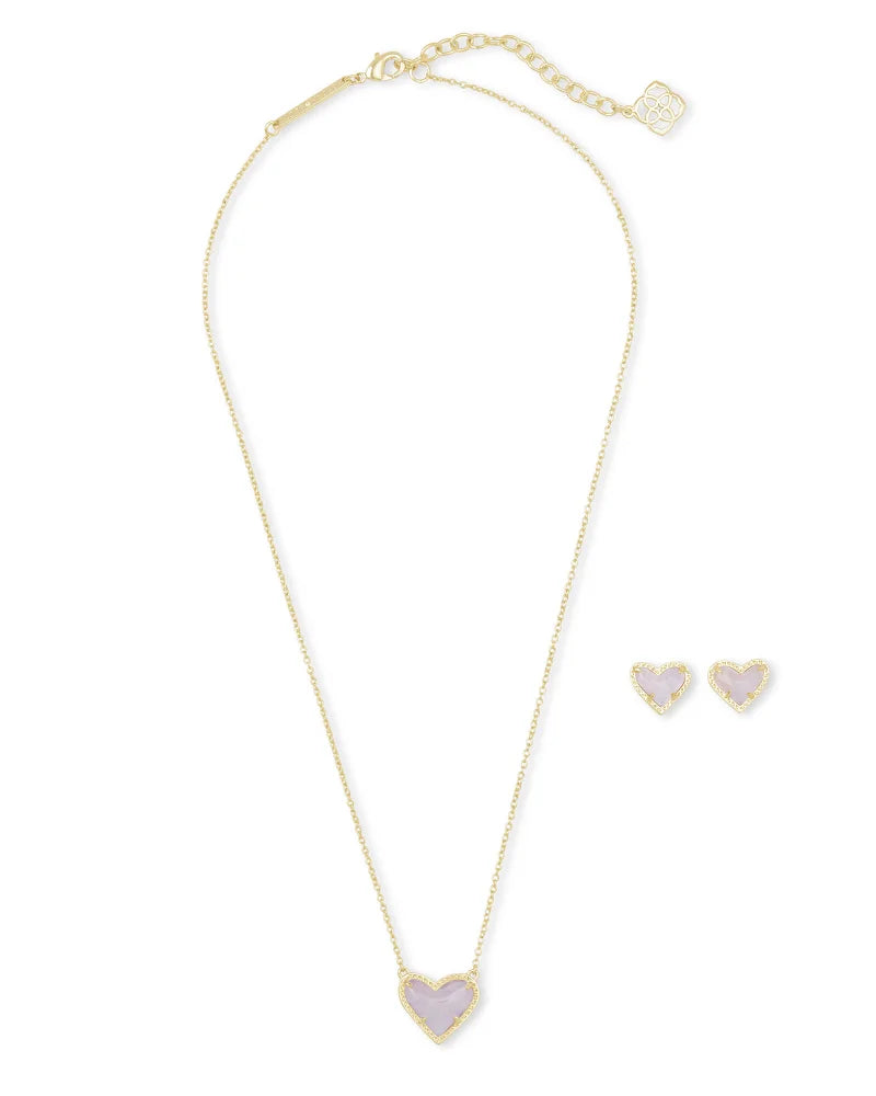 Ari Heart Pendant Necklace & Stud Gift Set Rhodium Amethyst by Kendra Scott-Lemons and Limes Boutique