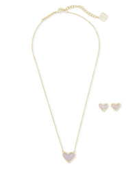 Ari Heart Pendant Necklace & Stud Gift Set Rhodium Amethyst by Kendra Scott-Lemons and Limes Boutique