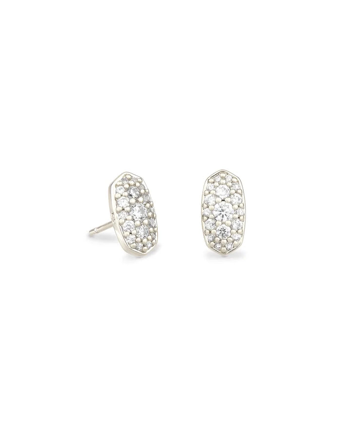 Grayson Crystal Stud Earrings Rhodium Metal White CZ by Kendra Scott-EARRINGS-Lemons and Limes Boutique