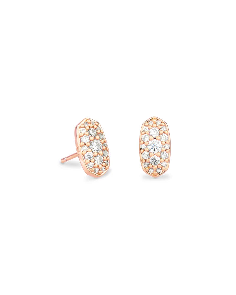 Grayson Crystal Stud Earrings Rose Gold Metal White CZ by Kendra Scott-EARRINGS-Lemons and Limes Boutique