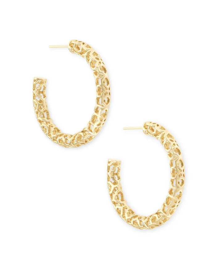 Maggie 1.5" Hoop Earrings in Gold Filigree Metal by Kendra Scott-EARRINGS-Lemons and Limes Boutique