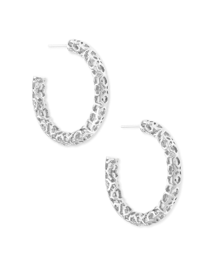 Maggie 1.5" Hoop Earrings in Rhodium Filigree Metal by Kendra Scott-EARRINGS-Lemons and Limes Boutique