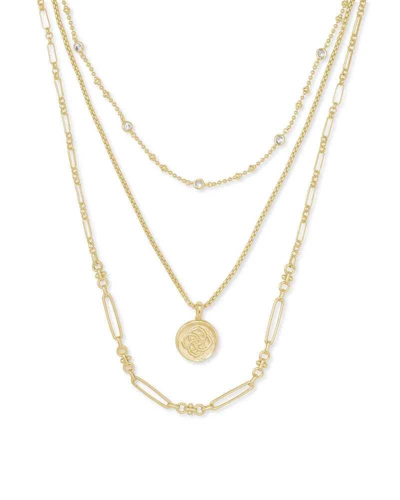 Medallion Coin Triple Strand Necklace inGold Metal by Kendra Scott-NECKLACES-Lemons and Limes Boutique