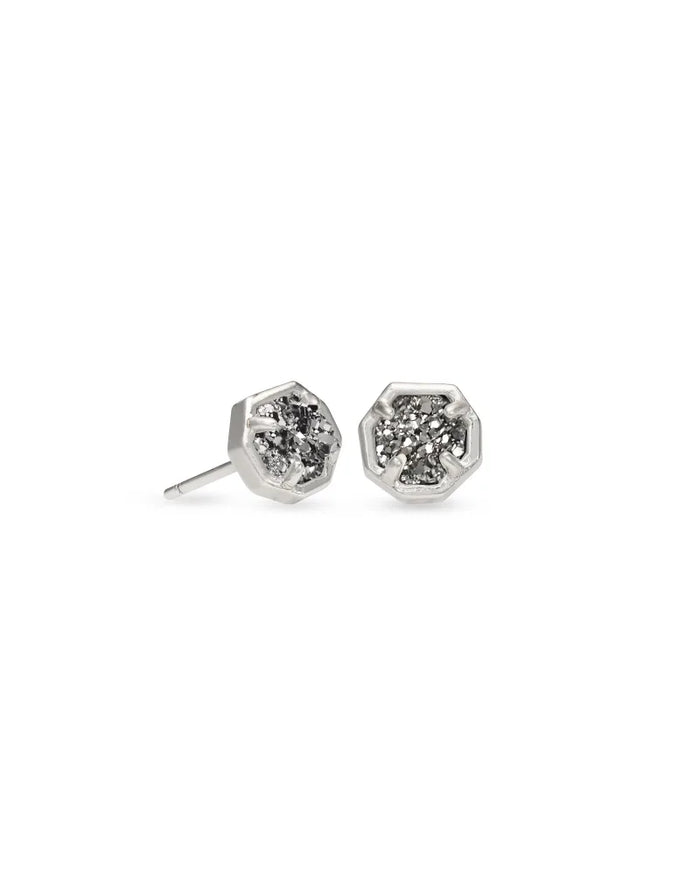 Nola Stud Earrings in Rhodium Platinum Drusy by Kendra Scott-EARRINGS-Lemons and Limes Boutique