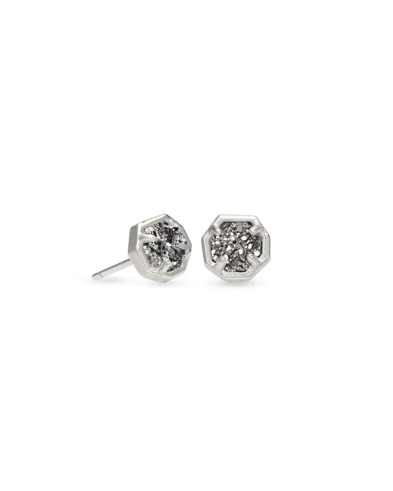 Nola Stud Earrings in Rhodium Platinum Drusy by Kendra Scott-EARRINGS-Lemons and Limes Boutique