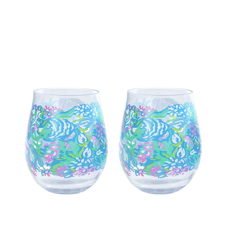 Lilly Pulitzer Acrylic Wine Glass Set - Aqua La Vista--Lemons and Limes Boutique