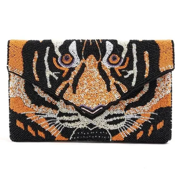 Tiger Face Beaded Clutch--Lemons and Limes Boutique