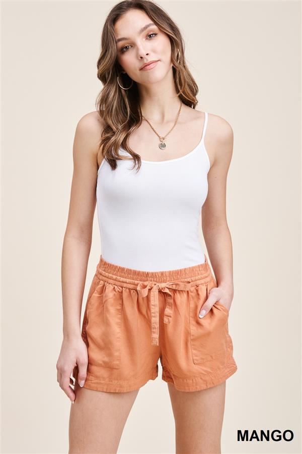 Cindy Drawstring Shorts in Mango--Lemons and Limes Boutique