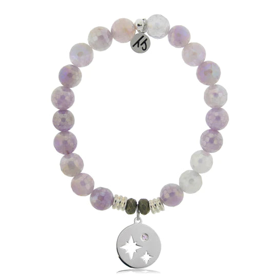 Mauve Jade Stone Bracelet with Mother Daughter Sterling Silver Charm-Lemons and Limes Boutique