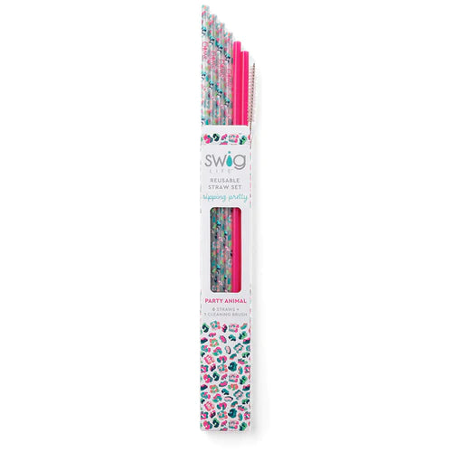 Swig Party Animal/Hot Pink Reusable Straw Set--Lemons and Limes Boutique