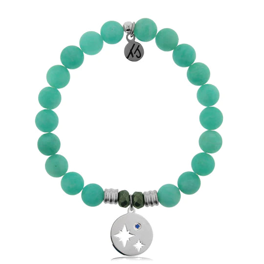 Peruvian Amazonite Stone Bracelet with Mother Son Sterling Silver Charm--Lemons and Limes Boutique