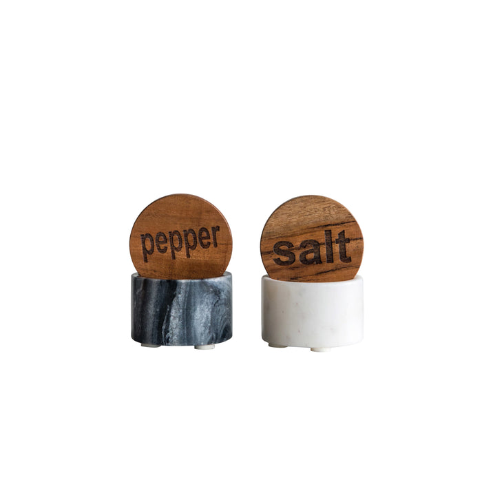 Round Marble Salt & Pepper Pot w/ Wood Lid, Black & White 2-1/2"-Decor-Lemons and Limes Boutique