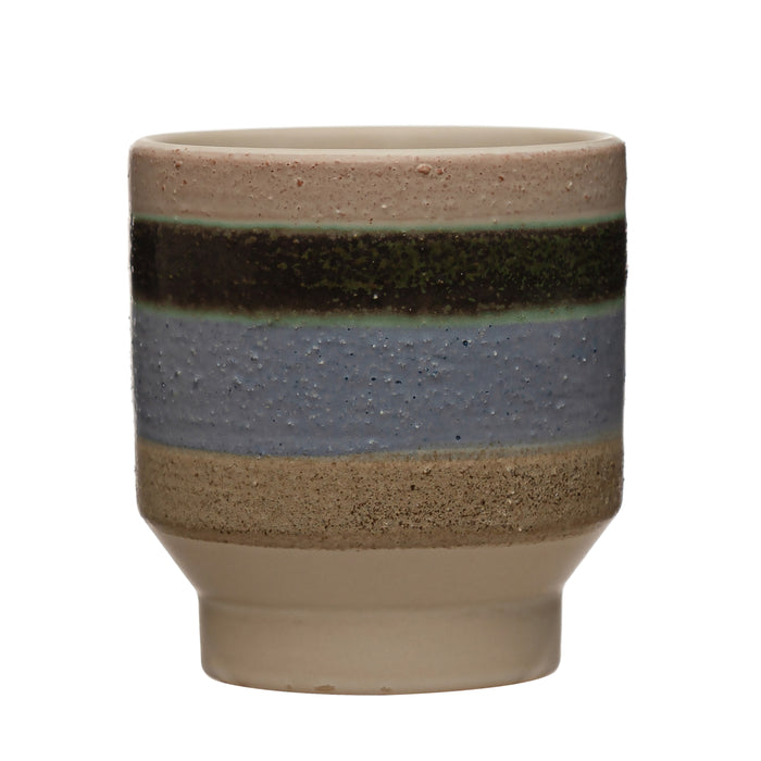 Stoneware Striped Planter, Reactive Glaze, Multi Color-Decor-Lemons and Limes Boutique