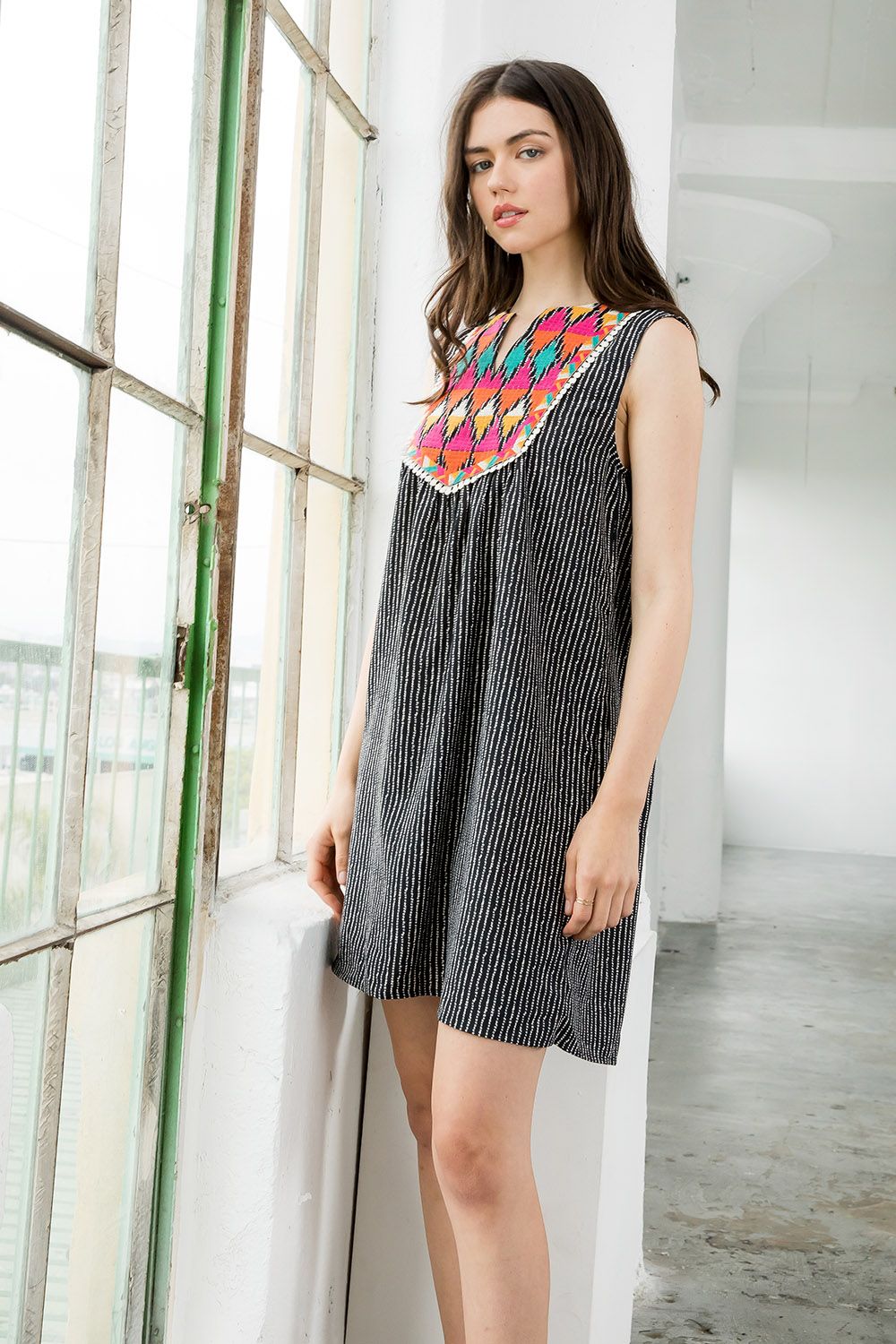 Sierra Embroidered Stripe Dress-Apparel-Lemons and Limes Boutique