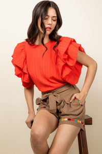 Skylar Layered Ruffle Sleeve Top-Apparel-Lemons and Limes Boutique