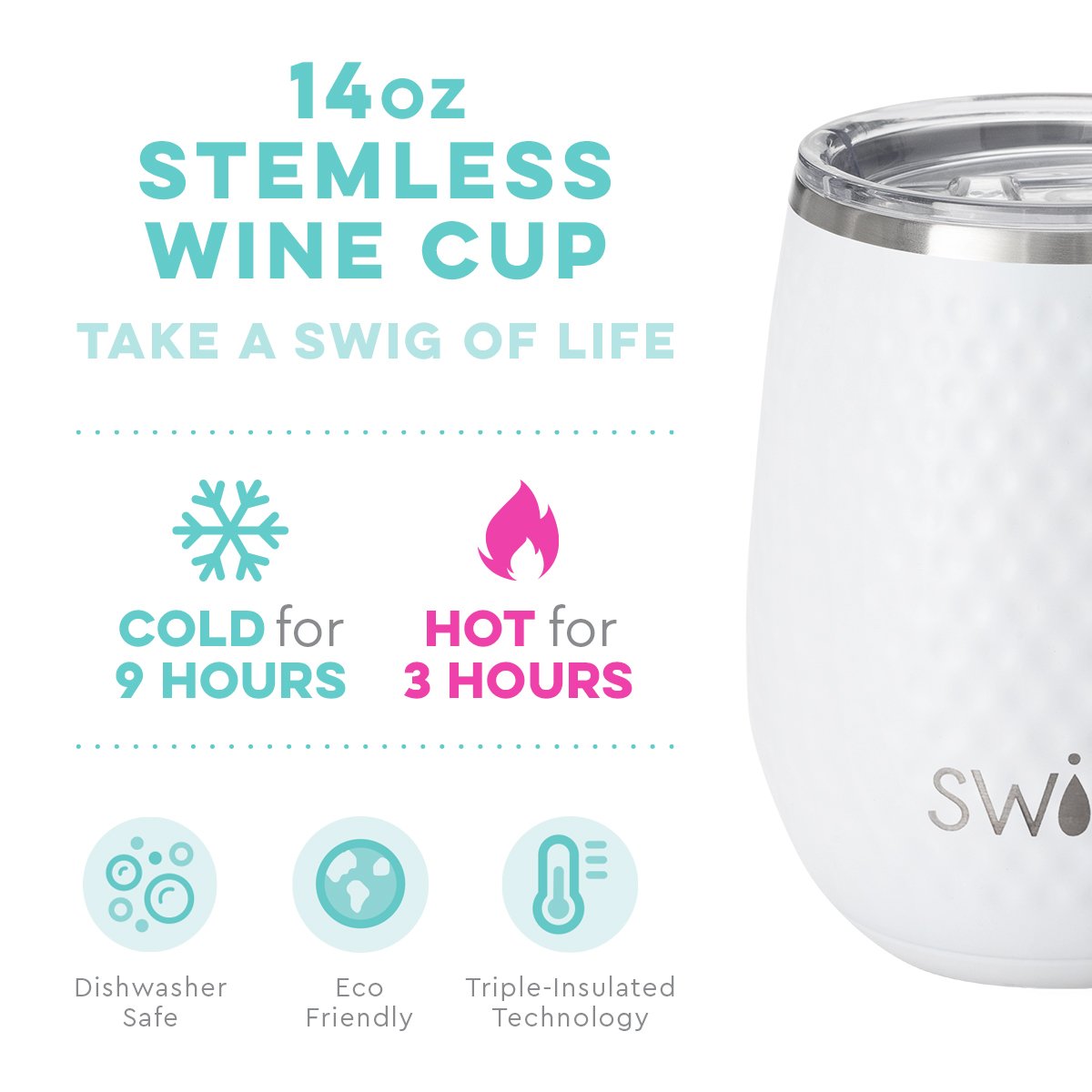 Swig Golf Partee 14oz Stemless Wine Cup-Wine Glasses-Lemons and Limes Boutique