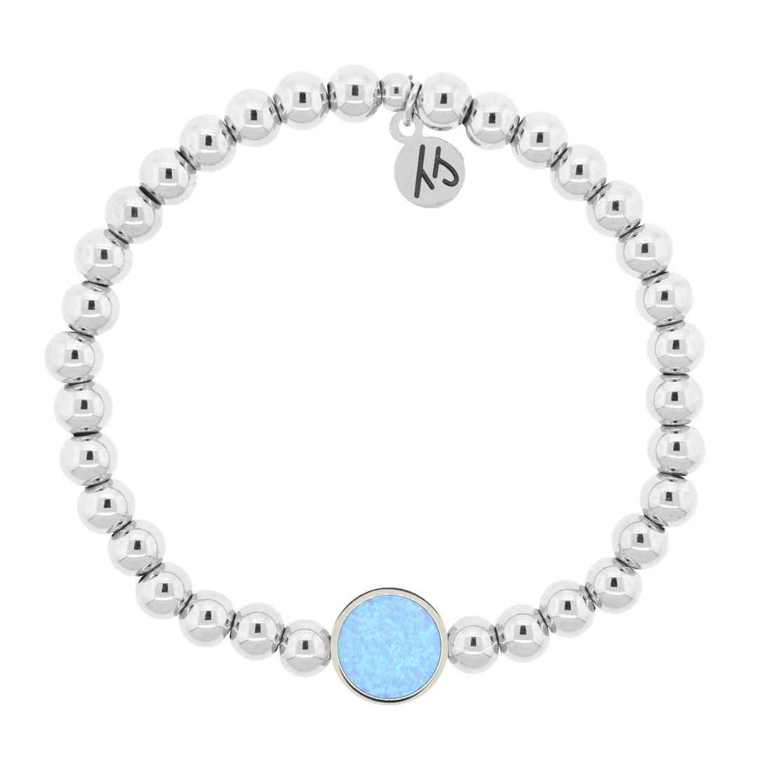 The Cape Bracelet Silver Steel with Denim Blue Opal Disc-Lemons and Limes Boutique