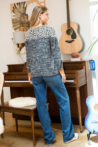 Teresa Charcoal Leopard Sweater-Apparel-Lemons and Limes Boutique