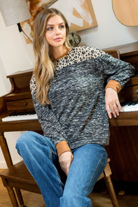 Teresa Charcoal Leopard Sweater-Apparel-Lemons and Limes Boutique