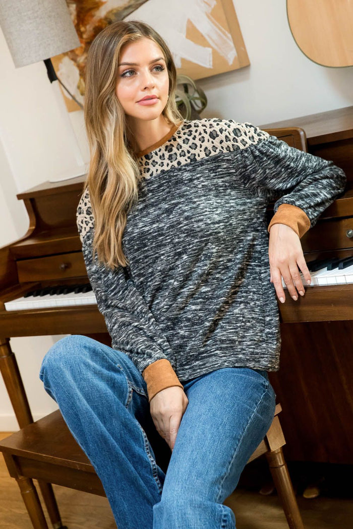 Teresa Charcoal Leopard Sweater-Apparel-Lemons and Limes Boutique