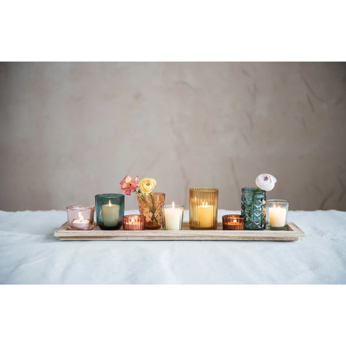 Embossed Glass Tealight/Votive Holders w/ Wood Tray, Multi Color-Decor-Lemons and Limes Boutique