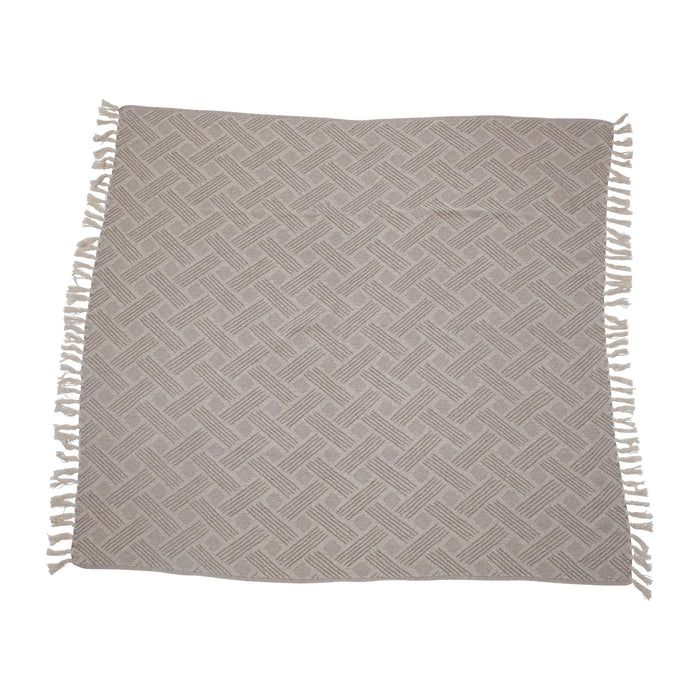 Recycled Cotton Blend Throw with Weave Pattern & Fringe, Natural & Taup-Decor-Lemons and Limes Boutique