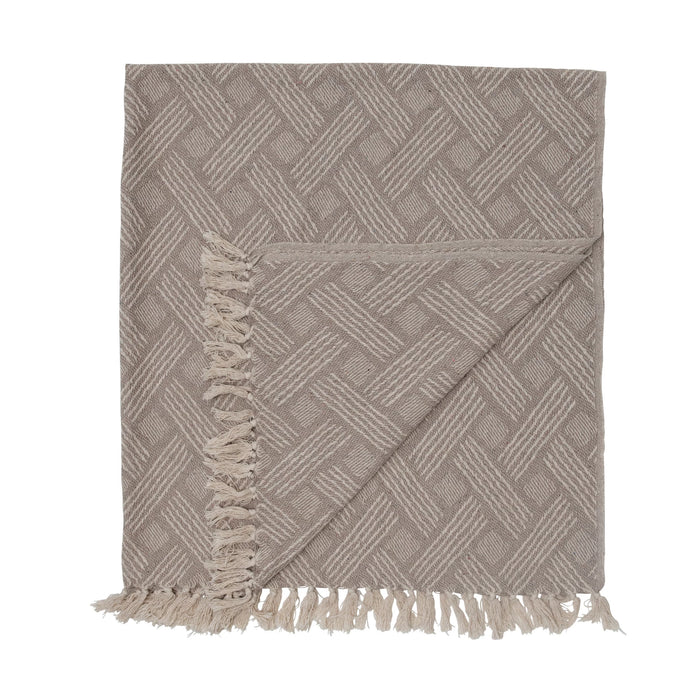 Recycled Cotton Blend Throw with Weave Pattern & Fringe, Natural & Taup-Decor-Lemons and Limes Boutique