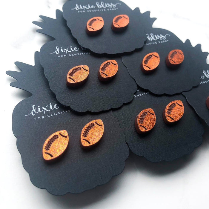 Football Studs in Glitter Acrylic-Stud Earrings-Lemons and Limes Boutique